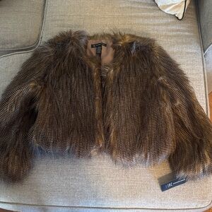INC International Concepts Brown Faux Fur Coat